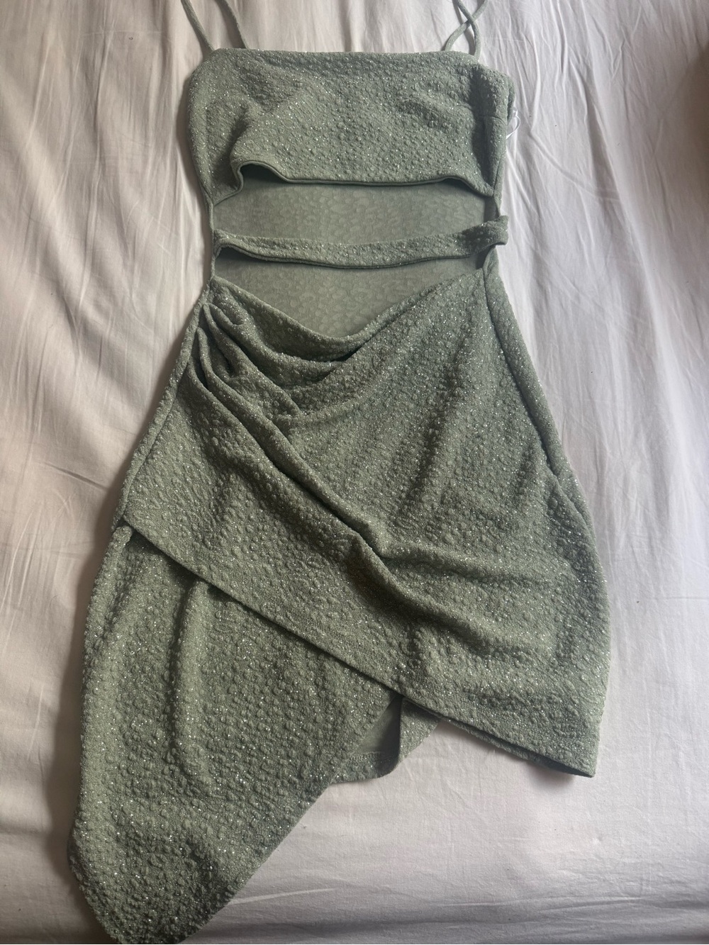 Asymmetrical Sage Green Cutout Slip Dress